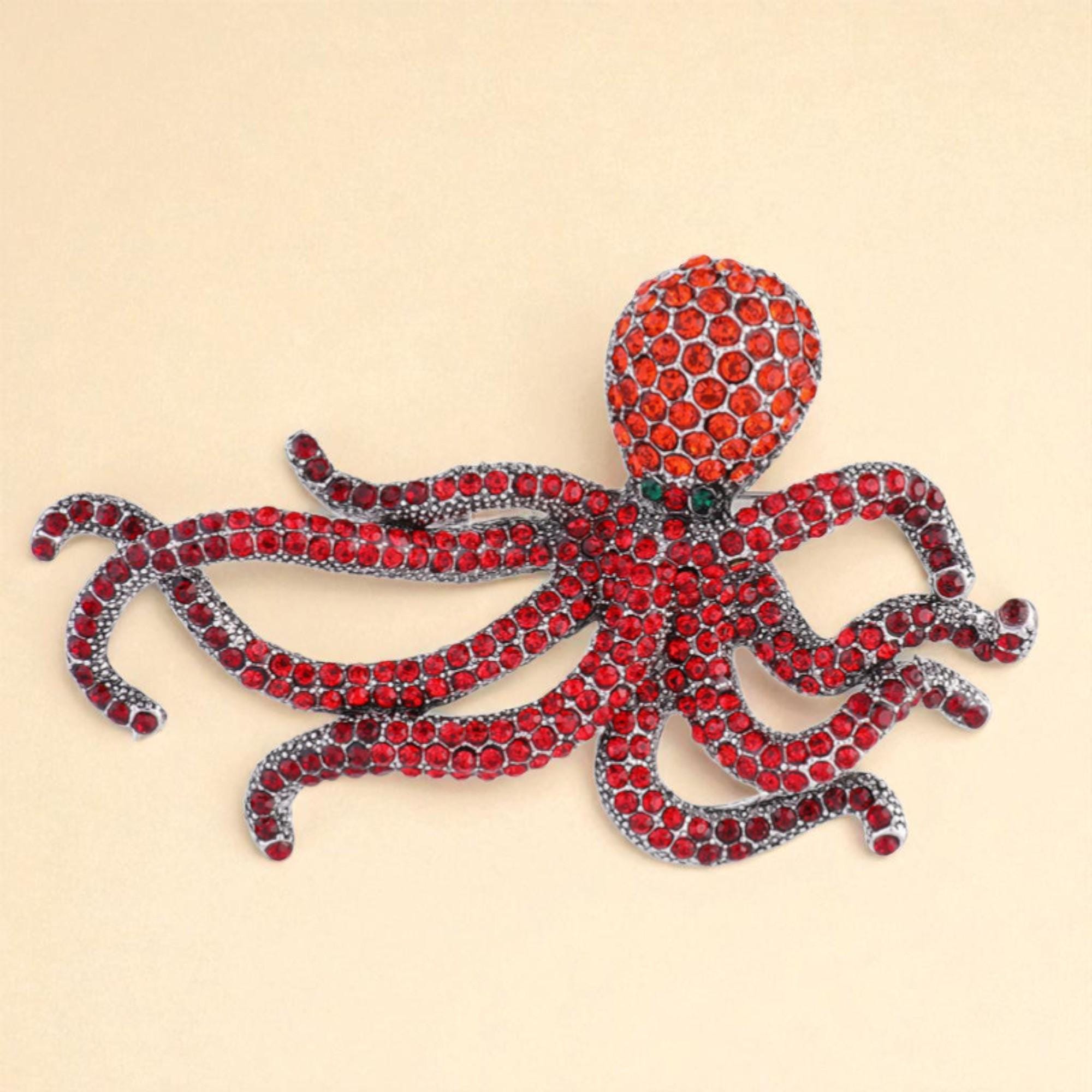 Grande Spilla Medusa Vintage Ispirazione Deco &ndash; Blu Mare Con Strass &ndash; Gioiello Regalo