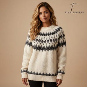 Final Fineryのフリーサイズでほとんどの人にフィットする、女性用着心地の良い暖かいノルディックニットセーター（長袖）#1