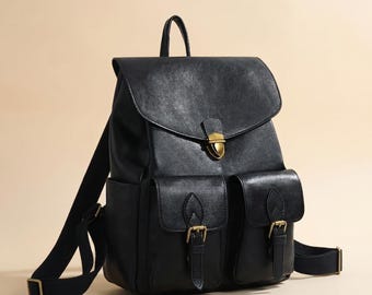 Zaino in pelle nera, zaino vintage per laptop, zaino da viaggio, borsa per la scuola e il lavoro di grande capacità, zaino unisex per tutti i giorni, ideale come regalo.