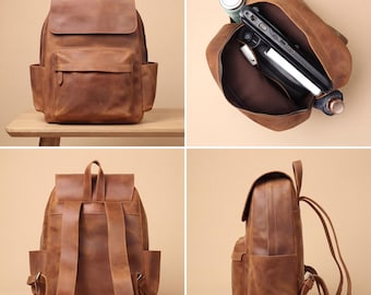 Unisex Retro Brun Vintage Ryggsäck i Äkta Läder #1