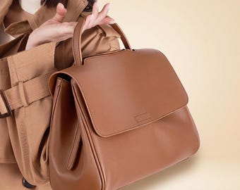 Genuine Leather Large Capacity Satchel Tote Bag for Women, Elegant Top Handle Handbag, Versatile Work Office Shoulder Purse