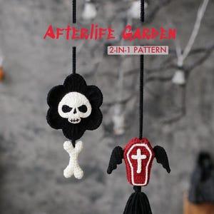 Afterlife Garden Crochet Pattern – Daisy the Bone Blossom & Edgar the Winged Farewell, Creepy Cute Halloween Crochet Gift PDF
