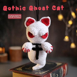 Gothic Halloween Crochet Pattern – Ghost Cat Amigurumi with Red Eyes, Spooky Cute Plush Toy, Beginner-Friendly DIY Tutorial, Gift Idea