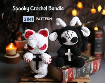 Gruseliges 2-in-1-Häkelset: Geisterkatze + unheimliches Schaf – Halloween-Anleitung • Anfängerfreundliche Amigurumi-PDF-Anleitung