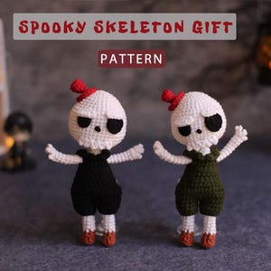Cute Spooky Gift Idea for Room Decor or Car Charms | Pdf Pattern Halloween Gift | Beginner-friendly Amigurumi Skeleton Dolls