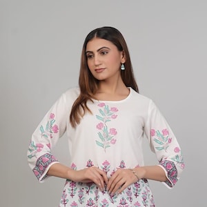 Hand Block Print Cotton Kurti: Boho Floral Tunic Top