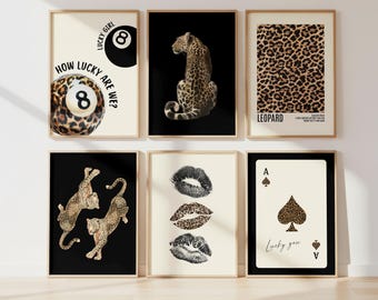 Leopard Wall Art Set of 6 Printable, Bold Animal Print Gallery Wall, Fashion Girl Bedroom Decor, Cheetah Maximalist Statement Art Bundle