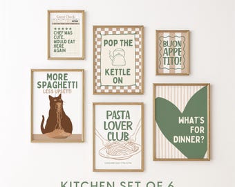 Salbei grüne Küche Wand Kunst Set von 6, neutrale Küchendrucke, Cottagecore Lebensmittel Poster Bundle, italienische Küchendekoration, druckbare Galeriewand