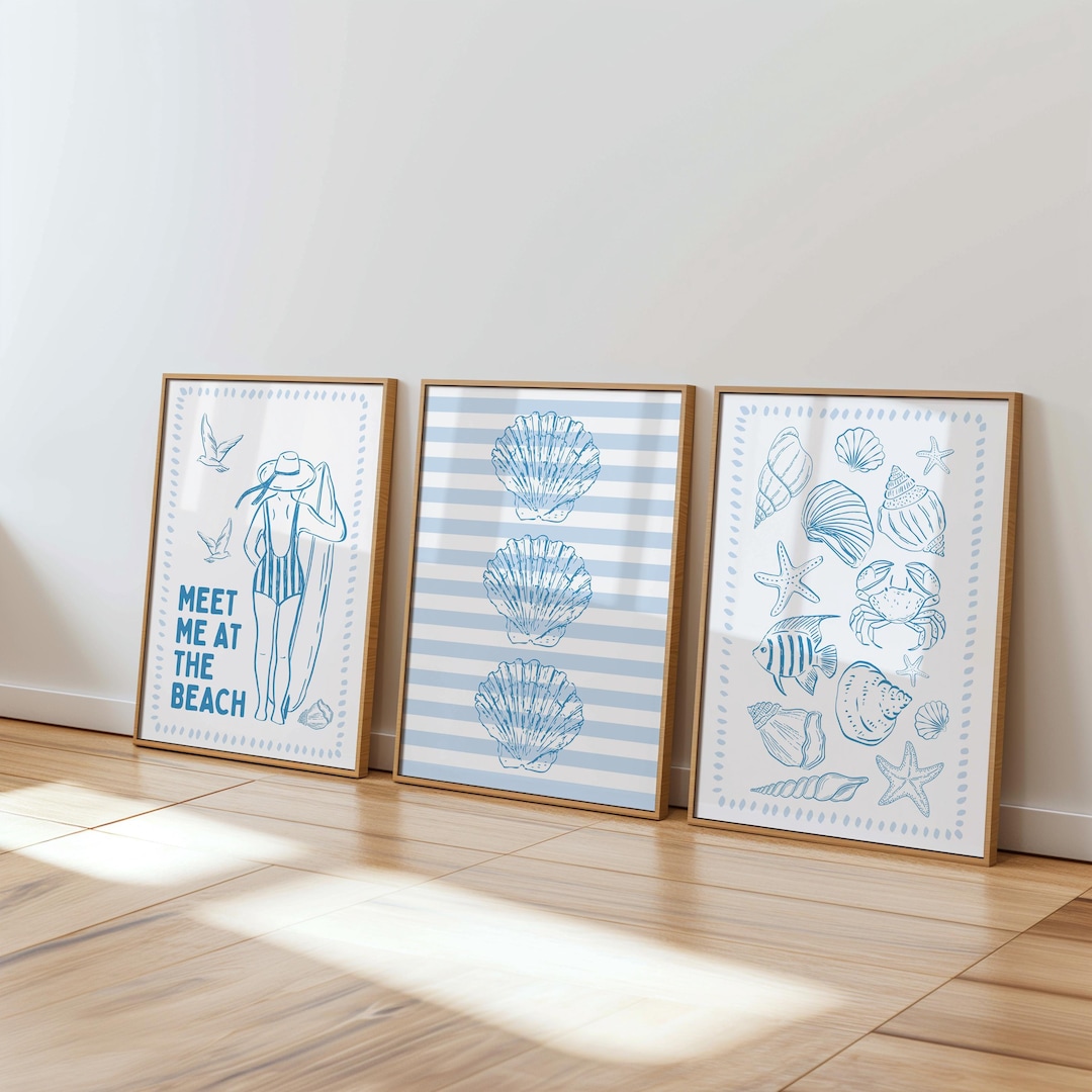 Coastal Gallery Wall Set of 3 Printable, Blue Beach House Decor ...