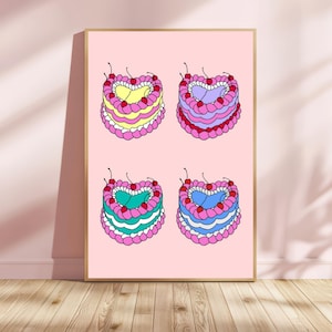 Vintage Heart Cherry Cakes Digital Download Trendy Wall Art