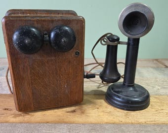 Antique Kellogg Candle Stick Telephone & Kellog Ringer Box