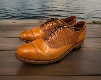 Allen Edmonds Duggan Plaza Men's Tan Captor Cap Oxford  Shoes 9.5D Made in USA