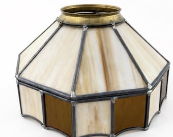 Vintage Tiffany Style Stained Glass Lamp Shade - Amber, White, Brown