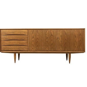 Oak Vintage 1960s Sideboard | Mid-Century Modern Oak Credenza | Scandinavian Restored Buffet Retro | Poland