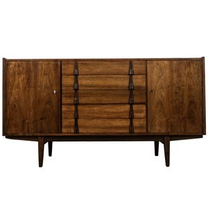 60s Vintage Walnut Credenza | Mid-Century Modern Sideboard | Restored Retro Buffet 1960s Poland