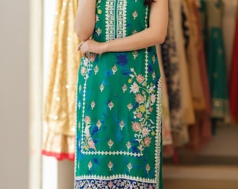 Embroided Tussar Silk Suit, Tie Dye Embroidered Dupatta, Custom Pakistani Fashion Eid 2026