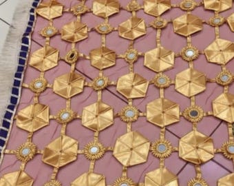 Handgjord guldfärgad Gotta Dupatta med spegelarbete, Gota Patti-design, lyxig brud- och bröllopsdupatta