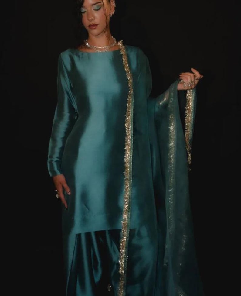 Farshi Shalwar Suit, Pakistani Party Wear, Custom Color image 8