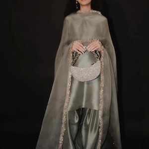 Farshi Shalwar Suit, Pakistani Party Wear, Custom Color image 7