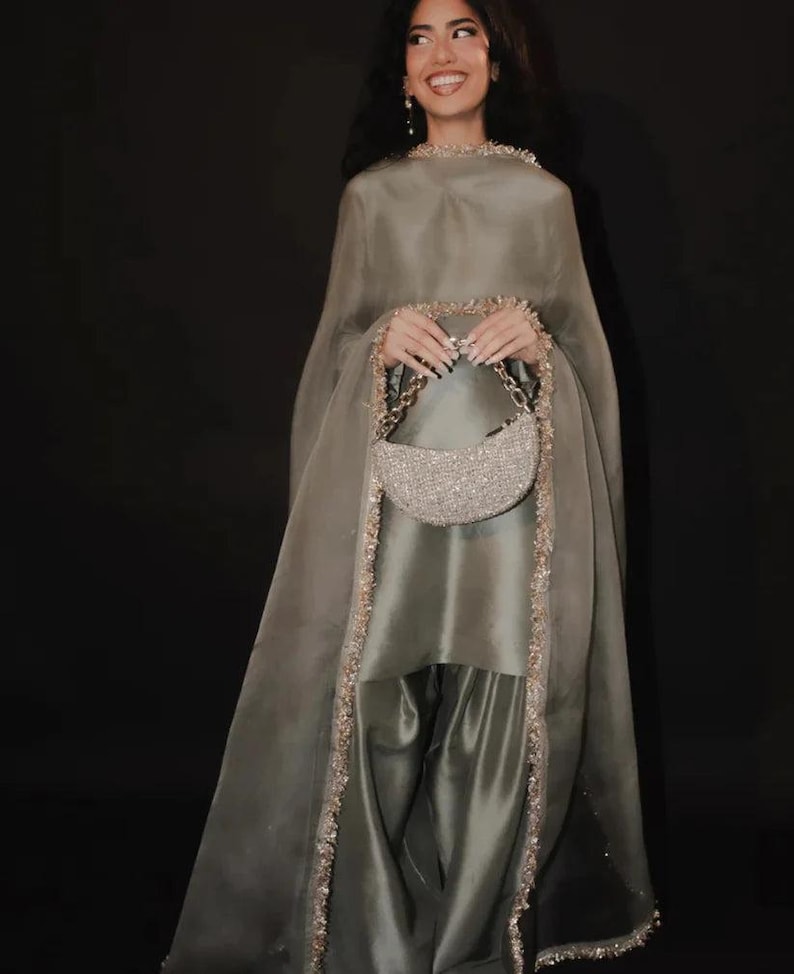 Farshi Shalwar Suit, Pakistani Party Wear, Custom Color image 7