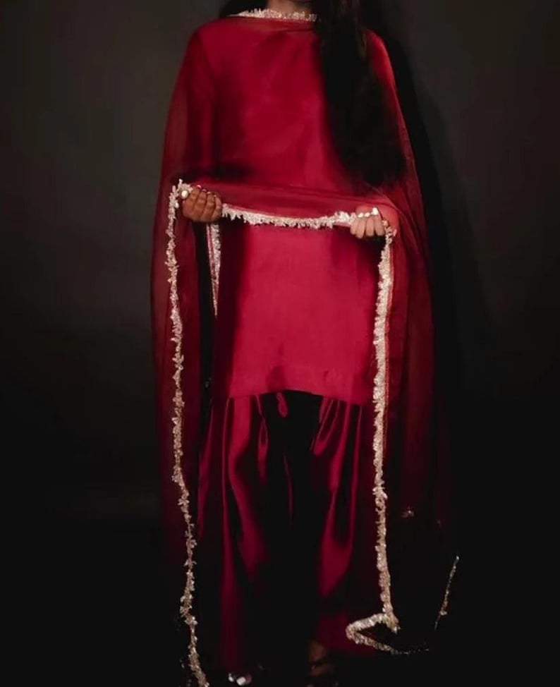Farshi Shalwar Suit, Pakistani Party Wear, Custom Color image 3