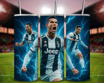 Emballage de gobelet Ronaldo CR7 : conception de star du football anime (téléchargement numérique PNG)