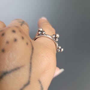 Sterling Silver Ornamental Ring with Triple Ball Detail | Handmade Minimalist Stacking Ring | Unique Silver Statement Ring
