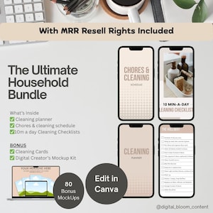 Ultimate Household Bundle | Cleaning Planner, Chore Schedule & Daily Checklists | Canva Editable PDF | Digital Download | MRR Resell Rights