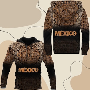 Mexico Aztec Calendar Hoodie, 3D All Over Print Pullover, Unisex Streetwear Gift, Cultural Travel Outfit