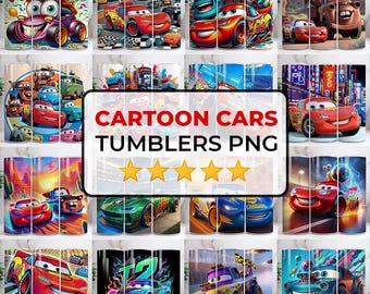 Cartoon Cars Tumbler Wrap PNG Bundle, 20 oz Skinny Tumbler Sublimation Designs, Cars Tumbler Wraps, Kids Movie Characters Tumbler Wraps
