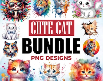 Cat Png Bundle, Cats Svg, Happy Cat Clipart, Cute Cat PNG, Cartoon Cat Clip Art, High Quality Cat Lover Gift, Watercolor Cat, Funny Cat Png