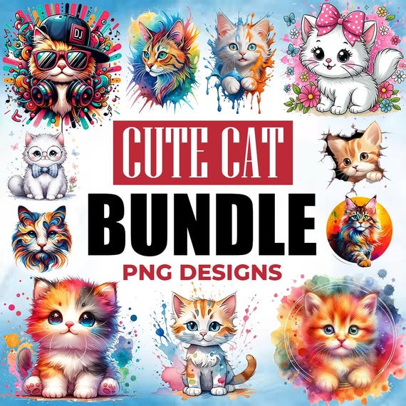 Cat Png Bundle, Cats Svg, Happy Cat Clipart, Cute Cat PNG, Cartoon Cat Clip Art, High Quality Cat Lover Gift, Watercolor Cat, Funny Cat Png
