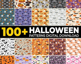100+ leuke digitale Halloween-papieren, naadloos spooky spookpompoenpatroon, oranje vleermuis plakboek, roze achtergronden, patronen gotiek