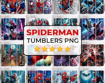 Spiderman Tumbler Wrap PNG Bundle, 20oz Skinny Tumbler Sublimation Design, Superhero Tumbler Wrap Png, 20 oz Skinny Spider Man Tumbler Wraps