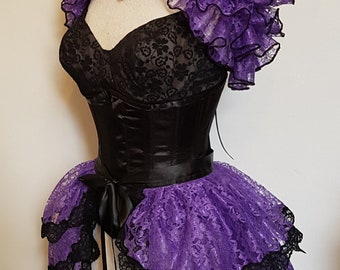 Plus Size Bustle Skirt and shrug set  STEAMPUNK GOTH  Lace Showgirl Burlesque