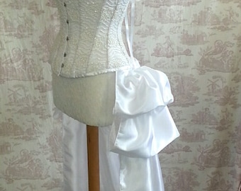 Wedding White    SALOON GIRL   Long Burlesque  Luxe Saloon Bustle STEAMPUNK