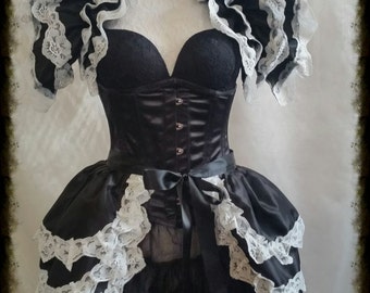 Dance Burlesque BLACK Ice Bustle Skirt  and Shrug Set Gothic Cosplay