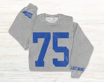 Personalized Game Day Crewneck Distressed Hoodie Mascot and Number School Spirit Sweatshirt for Football Fans Cheer Teams or Sports Moms