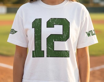 Sports Mom Boxy Tee, Outline Number Comfort Colors Shirt, Custom High School Team, Game Day Cropped Gift