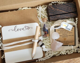 Love Within Affirmation Card Kit | Blank Affirmation Cards, Love Intention Cards, Wood Stand, Rose Quartz, Self Care Gift