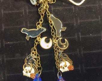 Catena per occhiali a forma di corvo gotico – Ciondoli mistici a forma di luna e teschio