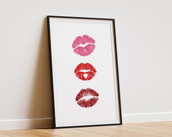 Lámina decorativa de labios besándose, estampado de moda (descarga digital)