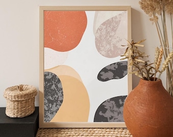 Terracotta Ochre Slate Gray Abstract Print | Biomorphic Art | Organic Texture | Modern Boho Decor