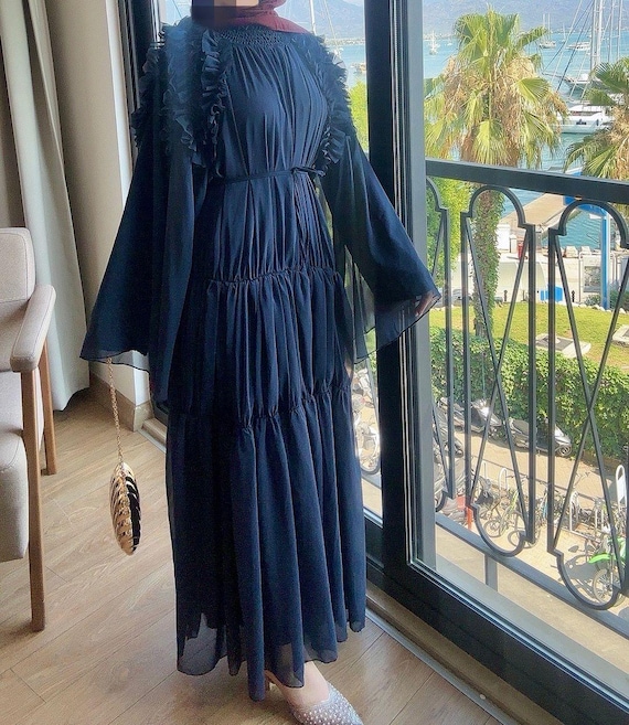 navy blue modest dresses The Fauna Modest Ruffle Dress main image 0