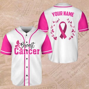Personalisiertes Brustkrebsbewusstseins-Baseballtrikot - Pink Ribbon Support Shirt - Personalisiertes Geschenk für Frauen mit Namen & Nummer