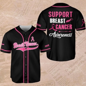 Benutzerdefinierte Brustkrebs Bewusstsein Jersey, Pink Ribbon Baseball Shirt, Unterstützung Krebs Kämpfer Geschenk