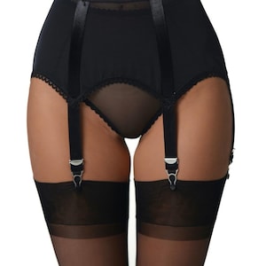 garter belt stockings Side Opening 6 Strap Suspender Belt with Lace, Black, Beige or White main image 1