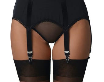 Abby Luxury Italian PowerMesh Garter Belt - Cintura reggicalze con 6 cinghie