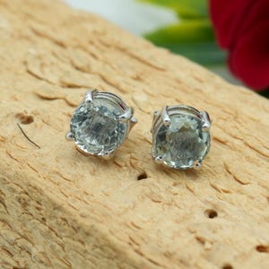 Green Amethyst Sterling Silver Stud Earrings: Round Cut, Fine Jewelry