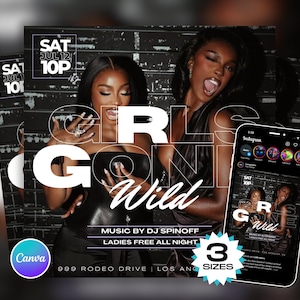 Girls Gone Wild Wednesday Club Flyer, Nightclub Event Flyers, Canva Templates, Social Media Posts, Facebook, Instagram, Black and White
